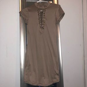 Brown lace up body con dress size: s